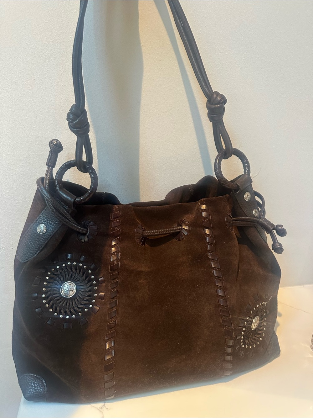 Brighton Brown Suede Women’s Shoulder Bag with Stud Details
